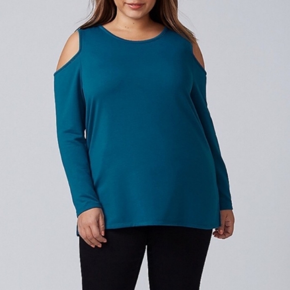Lane Bryant Vibrant Casual NWT 14/16 Teal Cold Shoulder Sweater Top